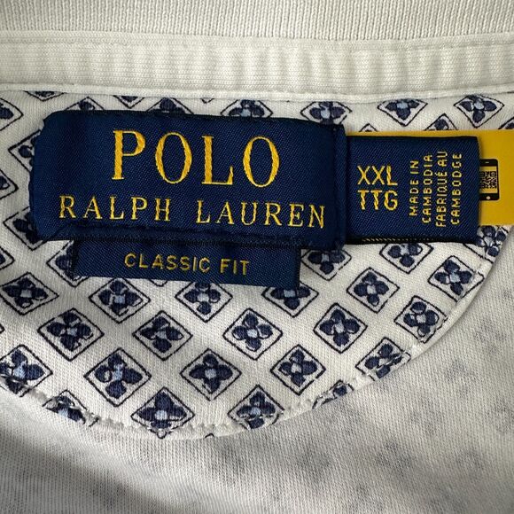 Polo Ralph Lauren Polo Shirt Men’s 2XL XXL White Blue Interlock Floral Geometric - Picture 6 of 10